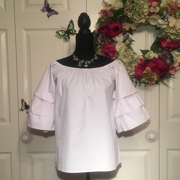 Tops - Delightful Ruffle Tiered Sleeve White Top